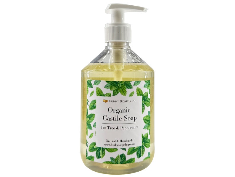 Organic Liquid Castile Soap, Tea Tree/ Peppermint 100% Natural SLS Free 500ml image 1