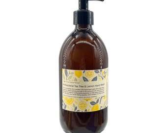 Lemon And Tea Tree Antiseptic Liquid Hand Wash with pump, Glass Bottle Of 500ml