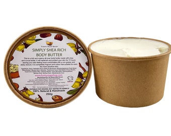 Simply Shea Rich Body Butter, 100% Natural & Handmade, Plastic Free, Kraft Tub 250ml