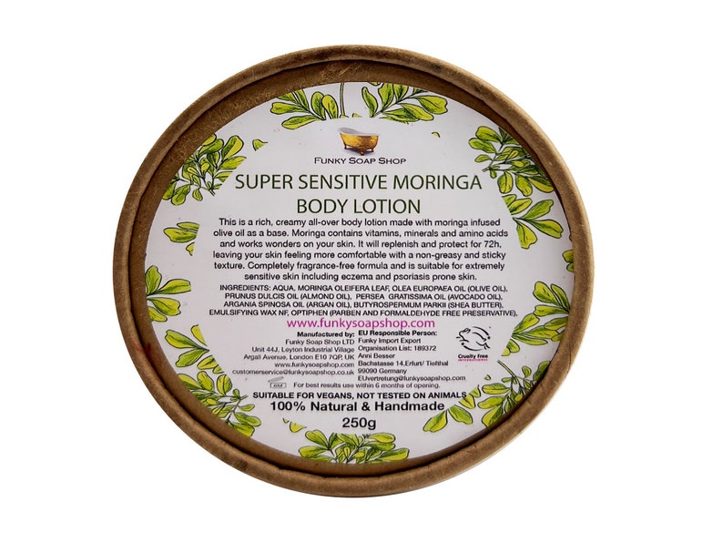 Super Sensitive Moringa Body Lotion, Fragrance Free, Kraft Tub 250g, Plastic Free image 2