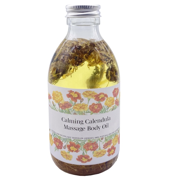 Calming Calendula Massage Body Oil infused with Calendula Petals, 250ml