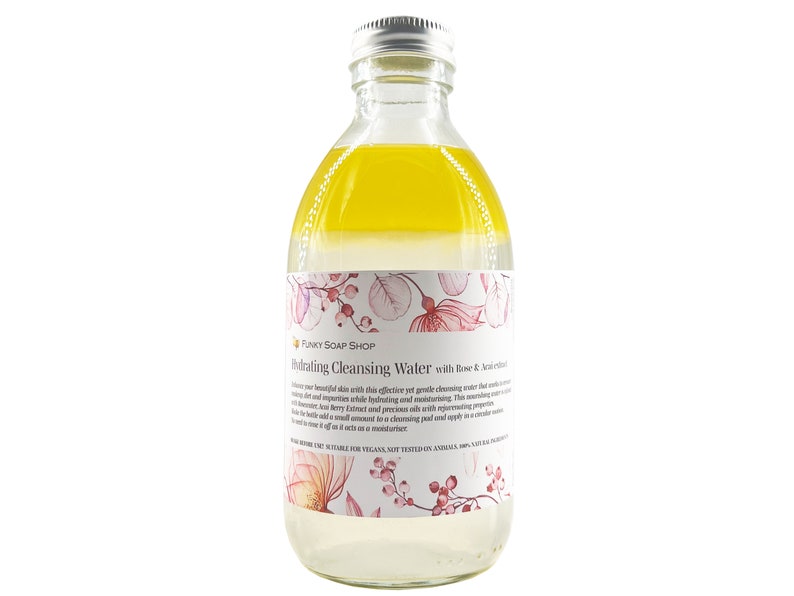 Hydrating Cleansing Water with Rose & Acai Extract, Glass bottle of 250ml image 1