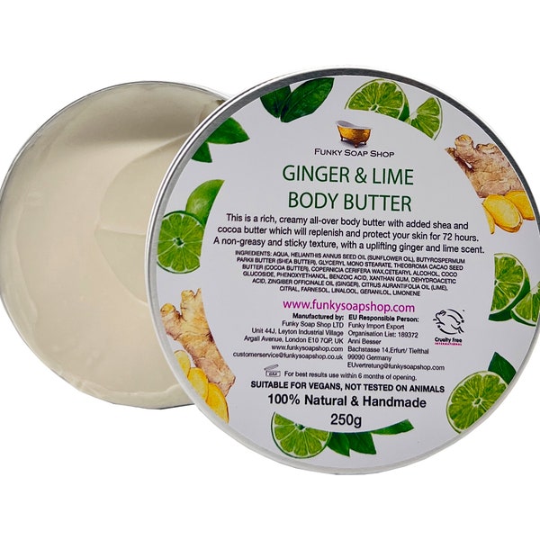 Ginger & Lime Rich Body Butter, Plastic Free Aluminium Tin