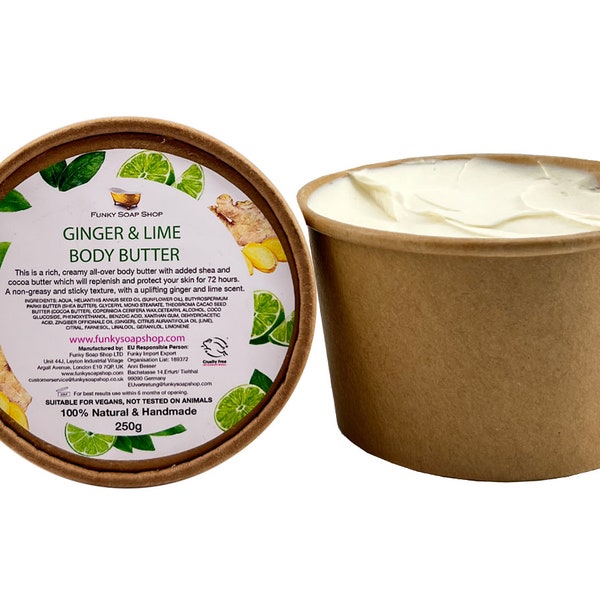 Ginger & Lime Rich Body Butter, Plastic Free, Kraft Tub 250g