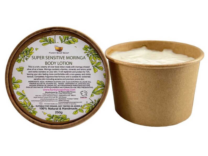 Super Sensitive Moringa Body Lotion, Fragrance Free, Kraft Tub 250g, Plastic Free image 1