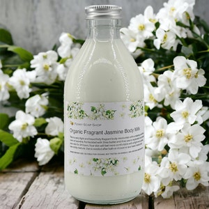 ORGANIC Fragrant Jasmine Body Milk, Plastic Free, Glass Bottle of 250ml