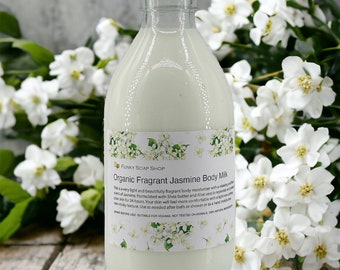 ORGANIC Fragrant Jasmine Body Milk, Plastic Free, Glass Bottle of 250ml