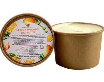 Neroli & Mandarin Rich Body Butter, Plastic Free, Kraft Tub 250g