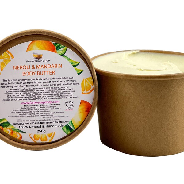 Neroli & Mandarin Rich Body Butter, Plastic Free, Kraft Tub 250g