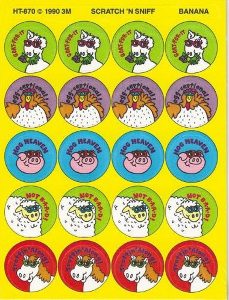 1990s Scented Stickers Banana Vintage Scratch and Sniff Sticker Sheets 20 c...