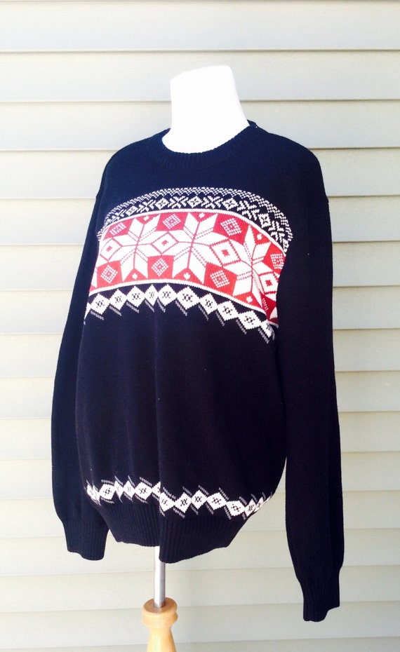 Vintage 90s Sweater Dockers Men Size XL Snowflake Christmas Sweater Black Red White Winter Ski Sweater Crew Neck, Pull Over, 100% Cotton Vintage 90s Sweater Dockers Men Size XL Snowflake Christmas Sweater Black Red White Winter Ski Sweater Crew Neck, Pull Over, 100% Cotton