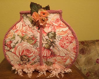 Flower Fairy Lamp Nightlight Pink Floral Fairy Fabric Pearl Appliques Flower Trim Handmade Appliques