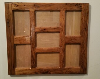 Handmade Dark Wood Frame Holds seven 4 X 6 Pictures