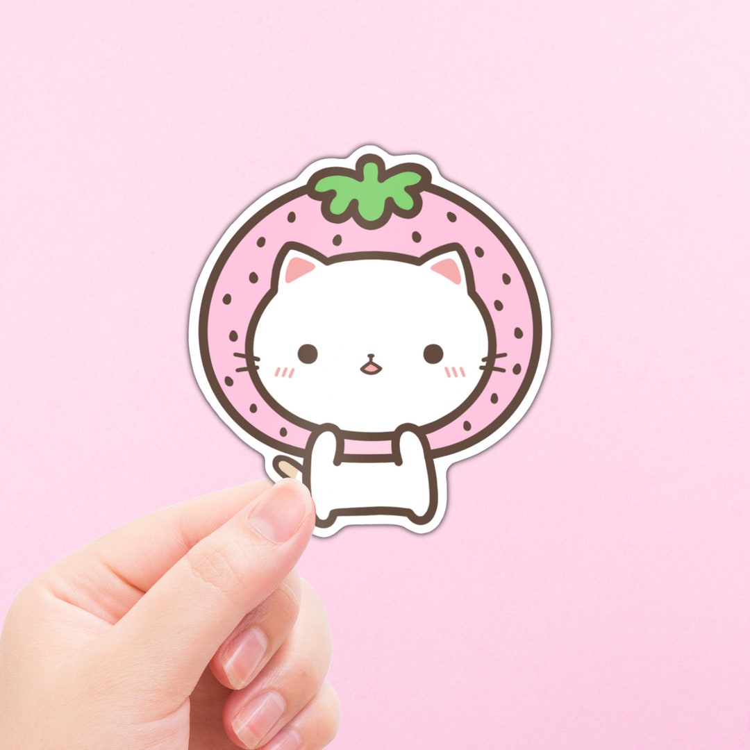 Stella the Cat Strawberry Hat Sticker Kawaii, Easy Peel, Neko, Laptop ...