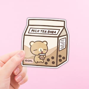 Mr. Bear Milk Tea Boba Carton Sticker - Kawaii, Easy Peel, Bubble Tea, Laptop Decal, Water Resistant, Hydroflask