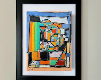 Geometric Wall Art Print, Orange and Teal Wall Art, Original Art Painting Large Print Abstract, Bold Mid Century Modern Industrial Decor