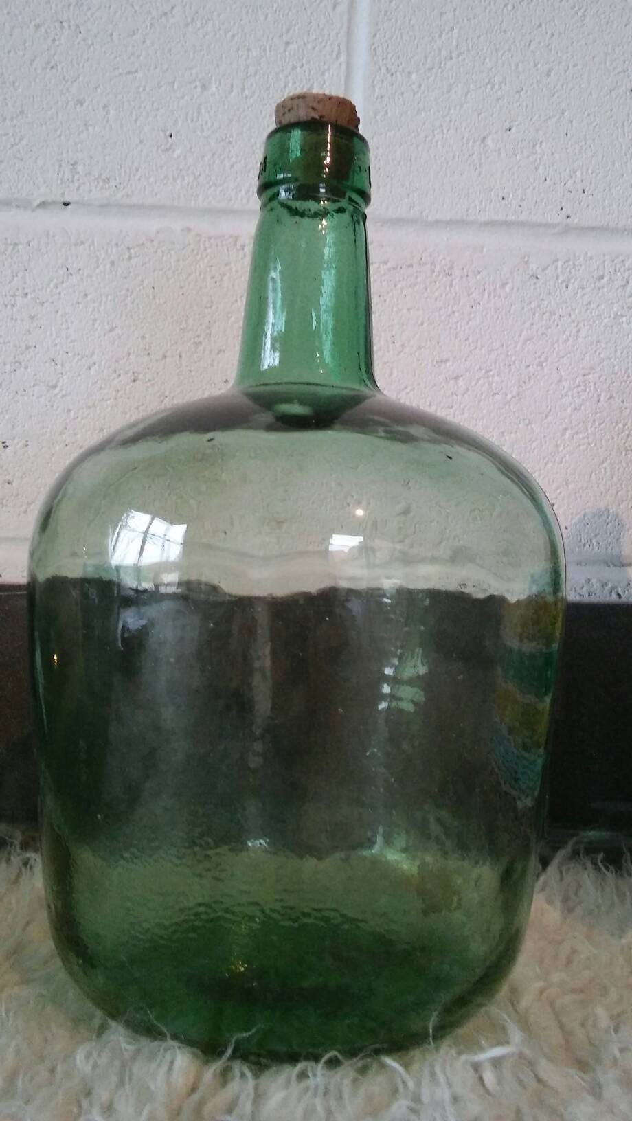 Dame Jeanne, Verre, Vase, Déco Vintage, Coloris, Vert Bouteille Années 50 60, Brocante de Noel