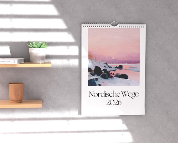 Nordische Wege 2026 – Druckbarer Wandkalender 2026 mit Gouache - Illustrationen der skandinavischen Natur