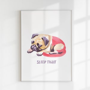 cartel ilustrativo del perro dormido, cartel del perro imprimible, decoración de la pared imprimible