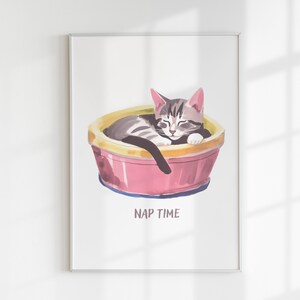 cartel ilustrativo de gatos, cartel imprimible, ilustración de gatos, arte de pared imprimible