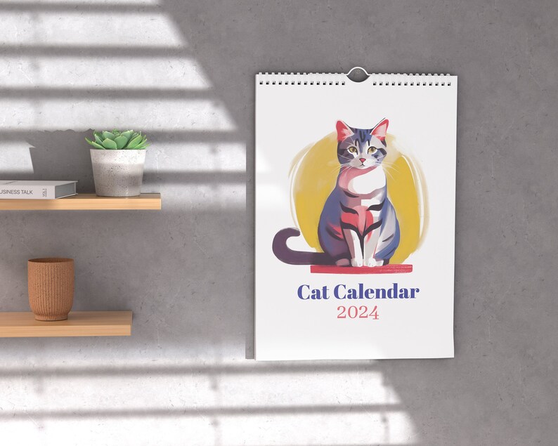 Cat Calendar 2024, Illustrated Cats, Cats Paintings, Calendar 2024, Cat