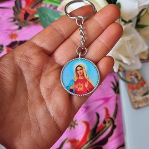 Jungfrau Maria Schlüsselanhänger - Unbeflecktes Herz Mariens Schlüsselanhänger - Katholischer Schlüsselanhänger - Blessed Mary Schlüsselanhänger - Kitsch Schlüsselanhänger - Taufgeschenk