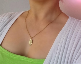 20kt Gold Plated Virgin Mary Medale Necklace - Catholic Necklace - Virgin Mary Medal Necklace - Miraculous Pendant Necklace