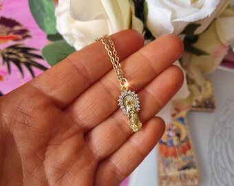 18k Gold Plated Lady of Guadalupe Pendant With Cubic Zirconia- Virgin Mary Necklace - Catholic Necklace - Gold Miraculous Mary Necklace