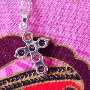 Pink Cross Necklace Sparkly Girls Cross Necklace Christian Cross Necklace Y2K Necklace First Communion Necklace image 7