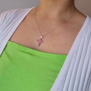 Pink Cross Necklace Sparkly Girls Cross Necklace Christian Cross Necklace Y2K Necklace First Communion Necklace image 2