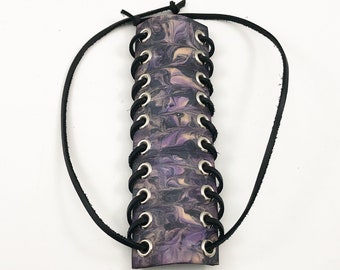 Premium Marbled Leather Hair Wrap, Tie Dye Ponytail Tie Holder, Leather Hair Jewelry, Laced Corset Style Hair Accessory