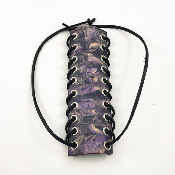 Premium Marbled Leather Hair Wrap, Tie Dye Ponytail Tie Holder, Leather Hair Jewelry, Laced Corset Style Hair Accessory