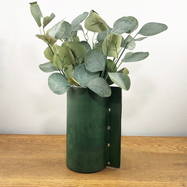 Premium Leather Flower Vase, Leather Wrapped Vase, Rustic Farmhouse Decorative Vase