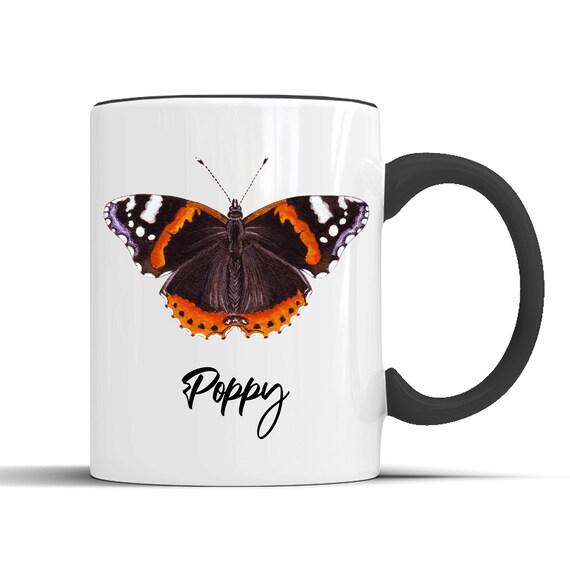 Red Admiral Butterfly Coffee Mug - Butterfly Mug - Personalised Butterfly Coffee Mug - Butterflies Gift (70.01.10)