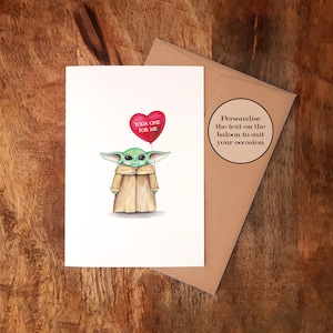 Yoda uno per me, A6, carta Yoda, carta di San Valentino, carta di anniversario, carta di San Valentino personalizzata (21.00.33)