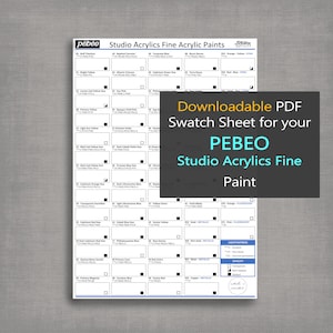 Swatch sheet for PEBEO Studio Acrylics Fine Acrylic Paint, instant digital download file