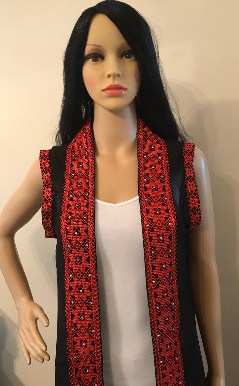 Long Black Sleeveless Kimono / Vest / Jaket With Red Etsy