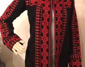 Beautiful Black Jacket / Coat with Red  Palestinian Cross Stitch / Embroidery