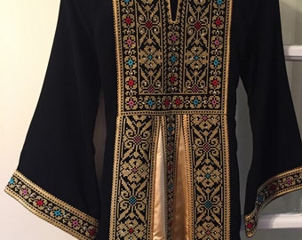 Girls Black dress with Gold embroidery