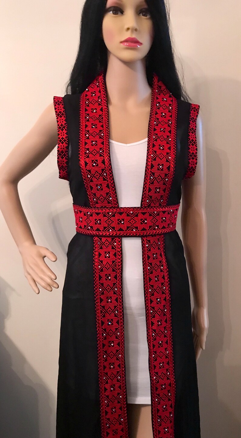 Long Black Sleeveless Kimono / Vest / Jaket With Red Etsy UK
