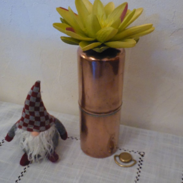 Ancienne bouillotte en cuivre orange, vase cuivre, copper vase, deco vintage, deco indus, minimaliste