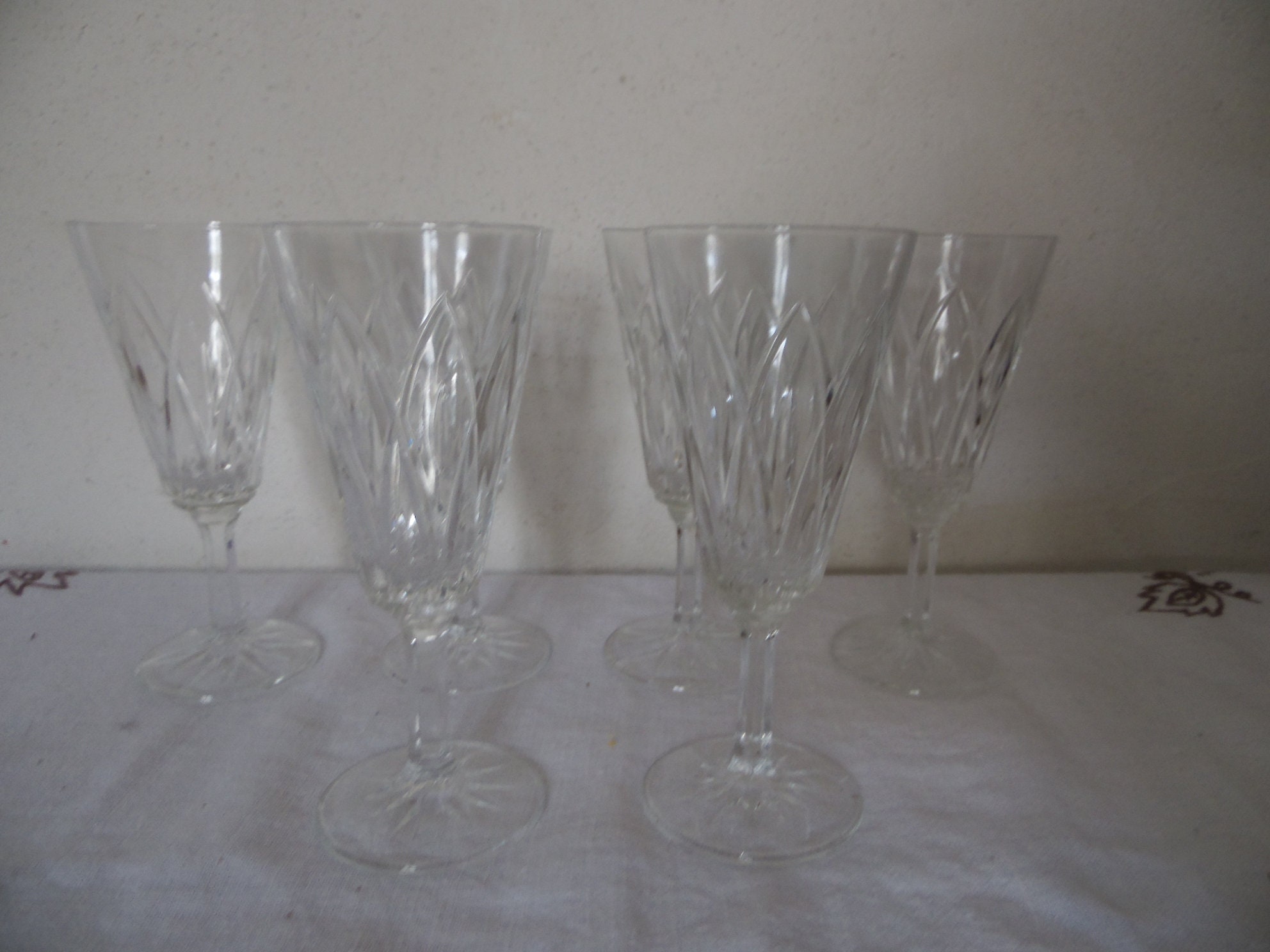 Ensemble de 6 Flutes A Champagne en Verre Transparent Strié Vintage 70's, France , Deco Chic, 2 Lots