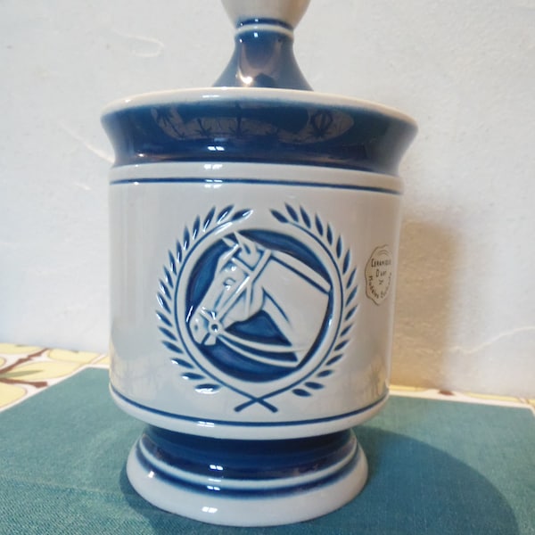 Pot a tabac en ceramique d'Art, deco equestre, profil cheval, pot a tabac Denicotea, vintage 80's,