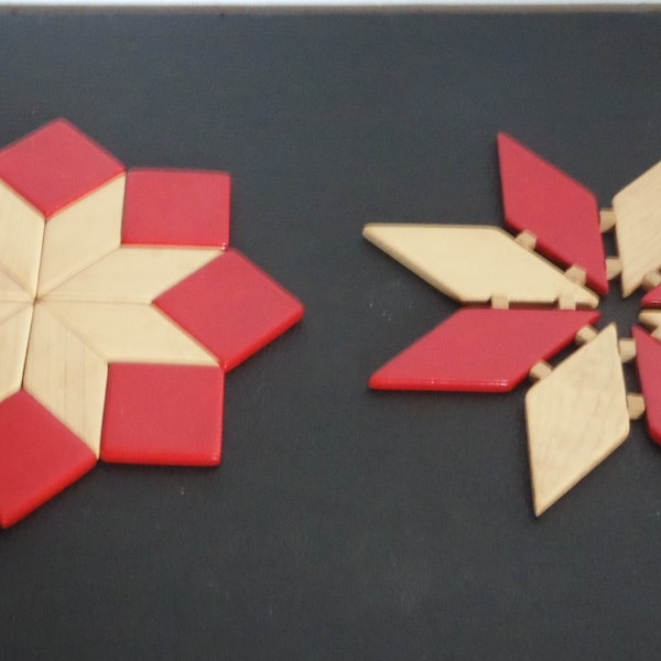 Duo of wooden trivets, Christmas period trivet, red and nature deco, wood Christmas stars, wood deco, vintage 2000