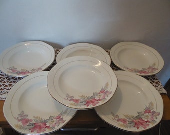 6 assiettes creuses en ceramique , faience de Sarreguemines modèle Franceline, assiettes a pates , deco floral , table chic