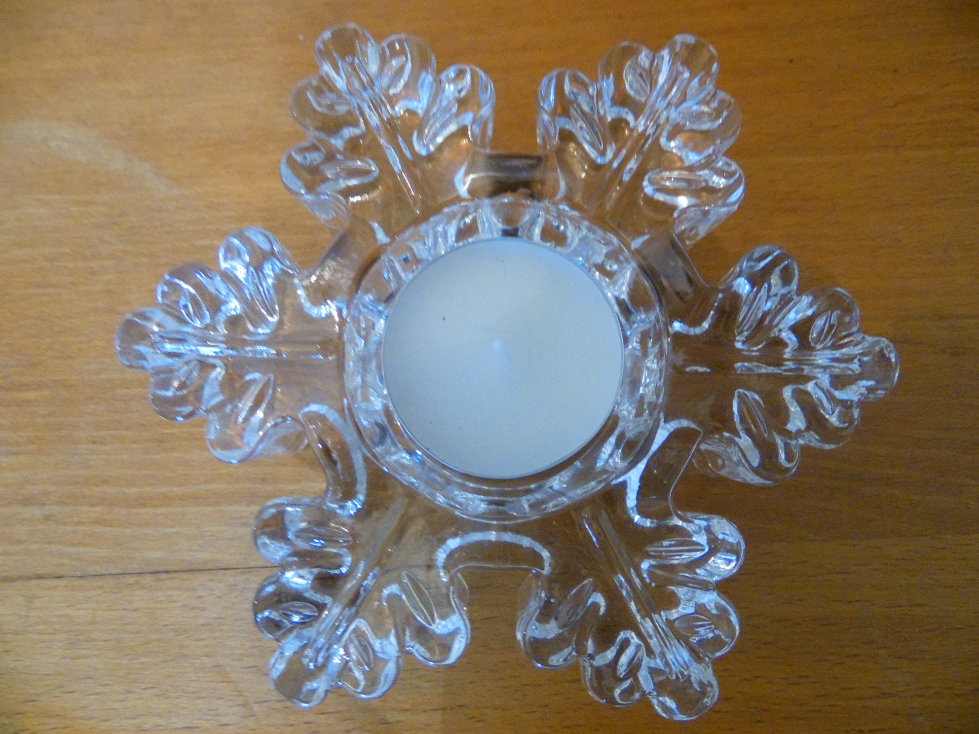Duo de Bougeoir en Verre Transparent Forme Flocon Neige, Deco Noel , Simple et Chic, Brillance, Lumi