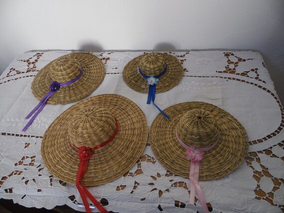 Set of 4 Small Decorative Straw Hats to 