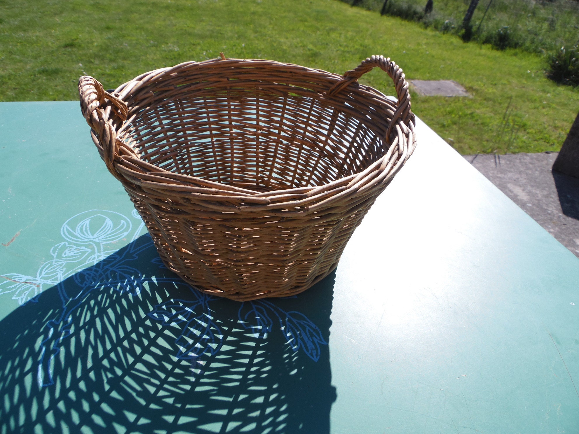 Petit Panier Osier A Anse Double Vintage, de Rangement, Cueillette, Vintage France 70's, Deco Cuisin