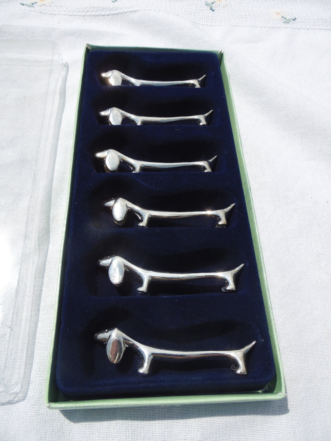 6 Basset Hound Knife Holders in Silver Metal in Their Original Etsy