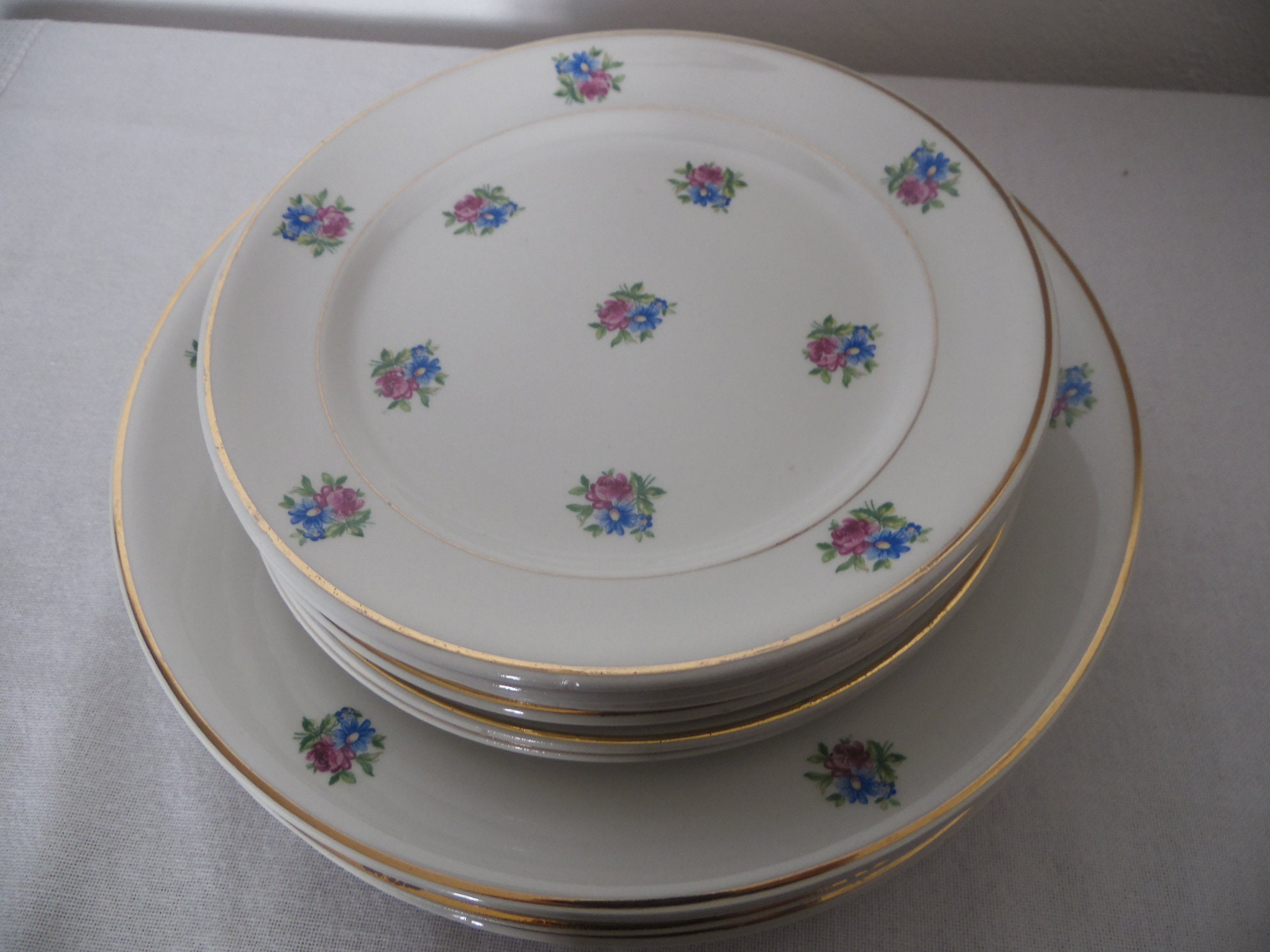 Service 12 Pieces 6 Assiettes Plates; A Dessert; Modele Roselyne , Demi Porcelaine Luneville Deco Fl